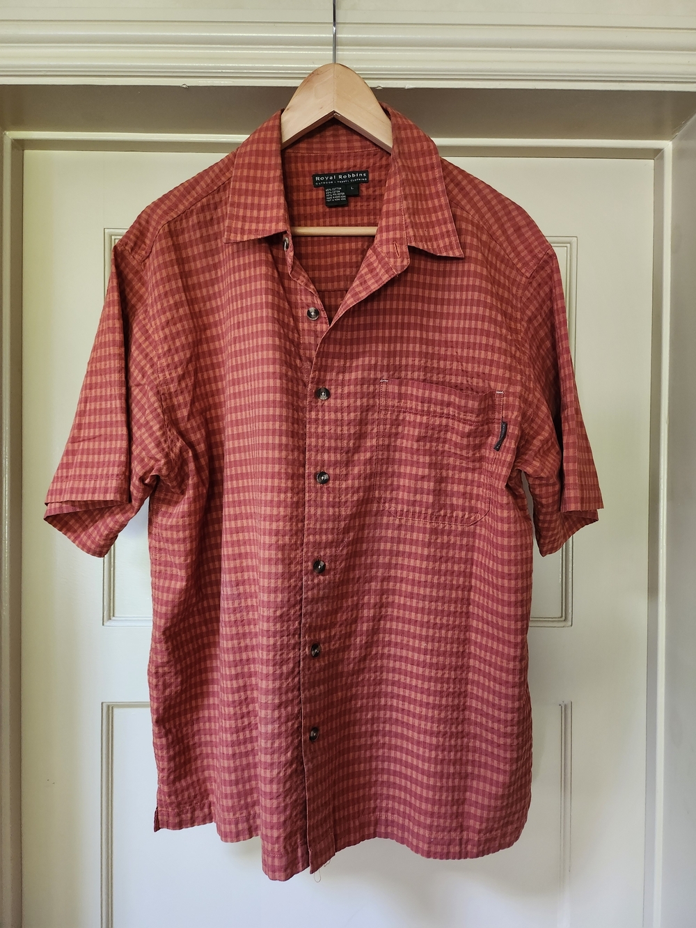 Royal Robbins Men's Short-Sleeve Red Check Button-Up Shirt